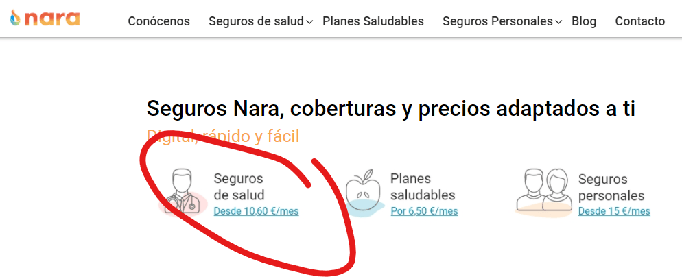 Precios desde en los seguros médicos: oferta Nara, desde 10,60 al mes